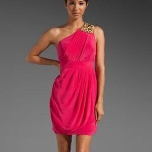 Shoshanna Melanee One Shoulder Beaded Silk Dress